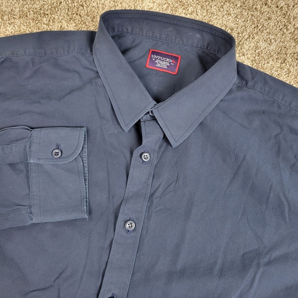 Untuckit Wrinkle Free Mens 3XLT Solid Navy Button Up Long Sleeve